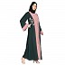 Embroidery work on layered abaya- Bottle Green-baby pink